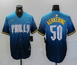 Nike Philadelphia Phillies #50 Orion Kerkering Blue 2024 City MLB Jersey