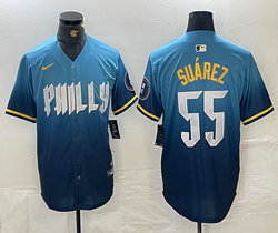 Nike Philadelphia Phillies #55 Ranger Suárez 2024 City Blue Authentic Stitched MLB Jersey