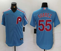 Nike Philadelphia Phillies #55 Ranger Suárez Blue Throwback Authentic Stitched MLB Jersey