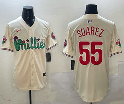 Nike Philadelphia Phillies #55 Ranger Suárez Cream 3(III) Joint With Patch MLB Jersey