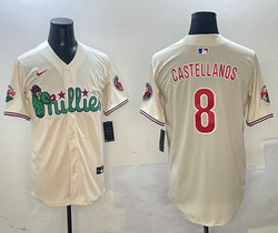 Nike Philadelphia Phillies #8 Nick Castellanos Cream 3(III) Joint With Patch MLB Jersey