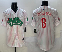 Nike Philadelphia Phillies #8 Nick Castellanos White Red Stripe 4(IV) Joint With Patch MLB Jersey