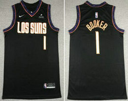 Nike Phoenix Suns #1 Devin Booker 2021 Black With Advertising Authentic Stitched NBA jersey