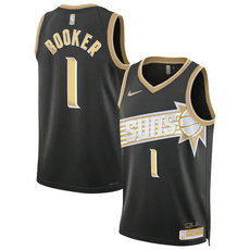 Jordon Phoenix Suns #1 Devin Booker 2024 Black Gold Authentic Stitched NBA Jersey