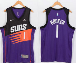 Nike Phoenix Suns #1 Devin Booker Purple 2021-22 Playoffs Earned Edition With Advertising Authentic Stitched NBA jersey