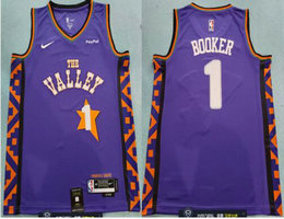 Nike Phoenix Suns #1 Devin Booker Purple 2024-25 City With Advertising Stitched Jersey