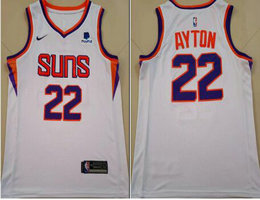 Nike Phoenix Suns #22 DeAndre Ayton White 2021 With Advertising Authentic Stitched NBA jersey