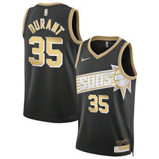 Jordon Phoenix Suns #35 Kevin Durant 2024 Black Gold Authentic Stitched NBA Jersey