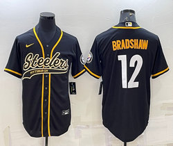 Nike Pittsburgh Steelers #12 Terry Bradshaw Black With Patch Joint Adults Authentic Stitched baseball jersey