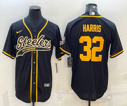 Nike Pittsburgh Steelers #32 Franco Harris Black Adults Gold Number Authentic Stitched baseball Jersey