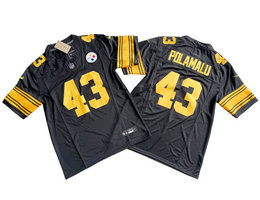 Nike Pittsburgh Steelers #43 Troy Polamalu Black Gold Name 2023 F.U.S.E.Authentic Stitched NFL Jersey
