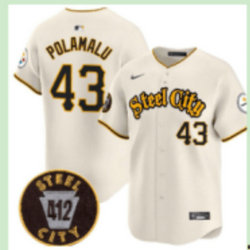 Nike Pittsburgh Steelers #43 Troy Polamalu Cream 412 Patch Vapor Premier Baseball Jersey