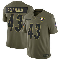 Nike Pittsburgh Steelers #43 Troy Polamalu Olive 2025 Salute To Service Stitched Football Jersey