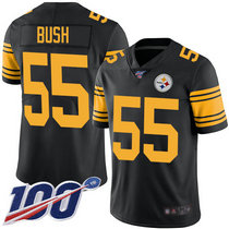 Nike Pittsburgh Steelers #55 Devin Bush With 100th Season Patch Black Rush Authentic stitched NFL jerseys