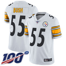 Nike Pittsburgh Steelers #55 Devin Bush With 100th Season Patch White Vapor Untouchable Authentic stitched NFL jersey