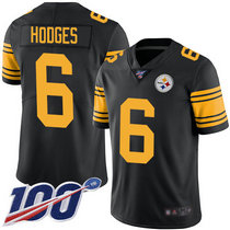 Nike Pittsburgh Steelers #6 Devlin Hodges With 100th Season Patch Black Rush Authentic Stitched NFL Jersey