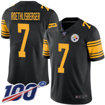 Nike Pittsburgh Steelers #7 Ben Roethlisberger With 100th Season Patch Black Rush Authentic stitched NFL jersey