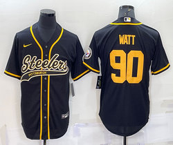 Nike Pittsburgh Steelers #90 T. J. Watt Black Gold Joint adults Authentic Stitched baseball jersey