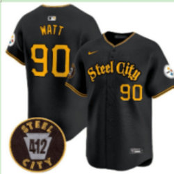 Nike Pittsburgh Steelers #90 T. J. Watt Black With 412 Patch Fashion Authentic stitched NFL jersey