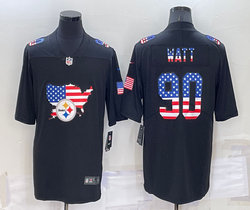 Nike Pittsburgh Steelers #90 T. J. Watt Black map flag Authentic Stitched NFL Jersey