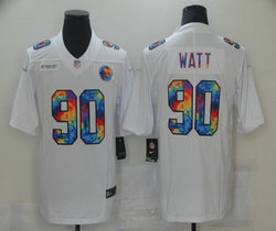 Nike Pittsburgh Steelers #90 T. J. Watt White Rainbow Authentic Stitched NFL Jersey