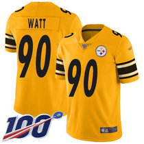 Nike Pittsburgh Steelers #90 T. J. Watt With 100th Season Patch Gold Inverted Legend Vapor Untouchable Authentic stitched NFL jersey