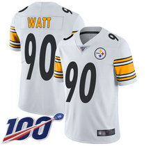 Nike Pittsburgh Steelers #90 T. J. Watt With 100th Season Patch White Vapor Untouchable Authentic stitched NFL jersey