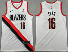 Nike Portland Trail Blazers #16 Yang Hansen White With Advertising Authentic Stitched NBA Jersey