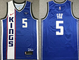 Nike Sacramento Kings #5 De'Aaron Fox Blue 2024 With Advertising Authentic Stitched NBA jersey