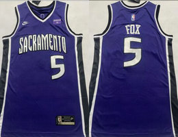 Nike Sacramento Kings #5 De'Aaron Fox Purple 2025 With Advertising Authentic Stitched NBA jersey