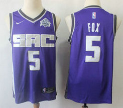 Nike Sacramento Kings #5 De'Aaron Fox Purple Game With Advertising patch Authentic Stitched NBA Jersey