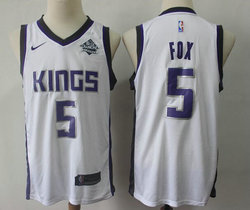 Nike Sacramento Kings #5 De'Aaron Fox White Game With Advertising patch Authentic Stitched NBA Jersey