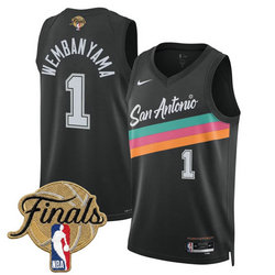 Nike San Antonio Spurs #1 Victor Wembanyama Black City 2026 Finals Patch Stitched NBA Jersey