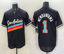 Nike San Antonio Spurs #1 Victor Wembanyama Black blue Number Three colors on the chest baseball jersey