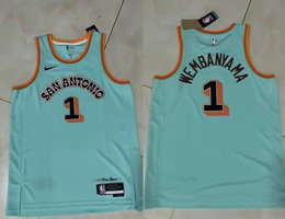 Nike San Antonio Spurs #1 Victor Wembanyama Light Green 2024-25 City Edition Stitched Basketball Jersey