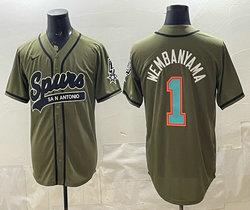 Nike San Antonio Spurs #1 Victor Wembanyama Olive Green Blue Number baseball jersey