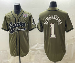 Nike San Antonio Spurs #1 Victor Wembanyama Olive Green White Number 250 patch baseball jersey