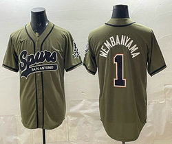 Nike San Antonio Spurs #1 Victor Wembanyama Olive Green baseball jersey