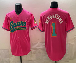 Nike San Antonio Spurs #1 Victor Wembanyama Pink Green Number baseball jersey