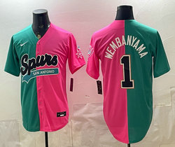 Nike San Antonio Spurs #1 Victor Wembanyama Pink Green baseball jersey