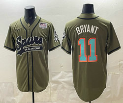 Nike San Antonio Spurs #11 Carter Bryant Olive Green 250 patch Blue Number）baseball jersey
