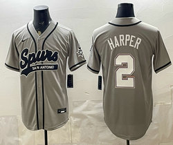 Nike San Antonio Spurs #2 Dylan Harper Gray White Number baseball jersey
