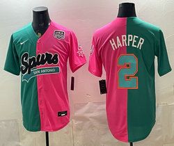 Nike San Antonio Spurs #2 Dylan Harper Pink Green 250 patch baseball jersey
