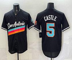 Nike San Antonio Spurs #5 Stephon Castle Black blue Number Three colors on the chest baseball jersey