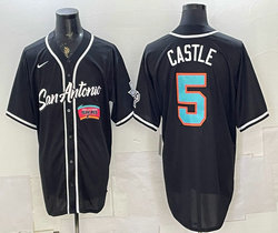Nike San Antonio Spurs #5 Stephon Castle Black blue number baseball jersey