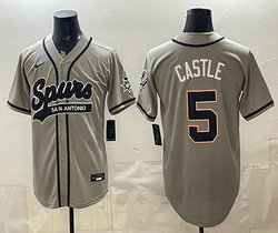 Nike San Antonio Spurs #5 Stephon Castle Gray Black Number baseball jersey