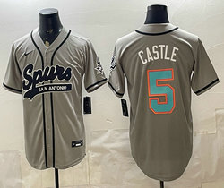 Nike San Antonio Spurs #5 Stephon Castle Gray Green Number baseball jersey