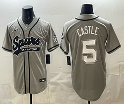 Nike San Antonio Spurs #5 Stephon Castle Gray White Number baseball jersey