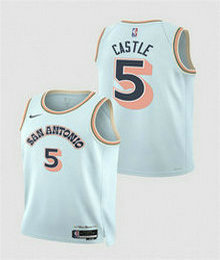 Nike San Antonio Spurs #5 Stephon Castle Light Blue 2024_25 City Authentic Stitched NBA Jersey