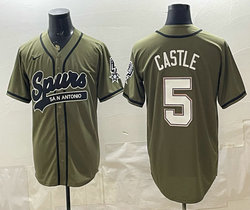 Nike San Antonio Spurs #5 Stephon Castle Olive Green White Number baseball jersey